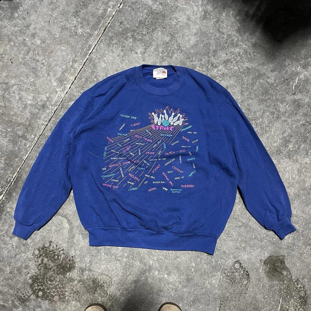 Vintage 90s Morning Sun XLARGE Blue Bowling Pins Sweatshirt Graphic Crewneck